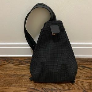 Urban Oxide UO2 Pebbled Backpack Sling Bag Rubber Black Adjustable Strap Purse